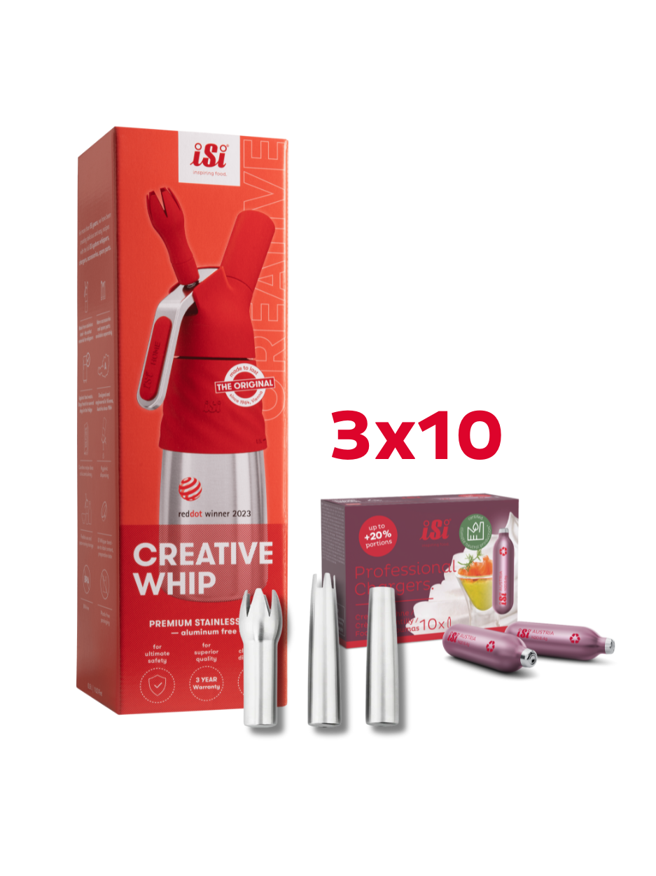 Creative Whip inkl. 30 Professional Chargers und Edelstahltüllen Set