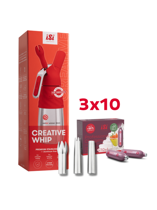 Creative Whip inkl. 30 Professional Chargers und Edelstahltüllen Set