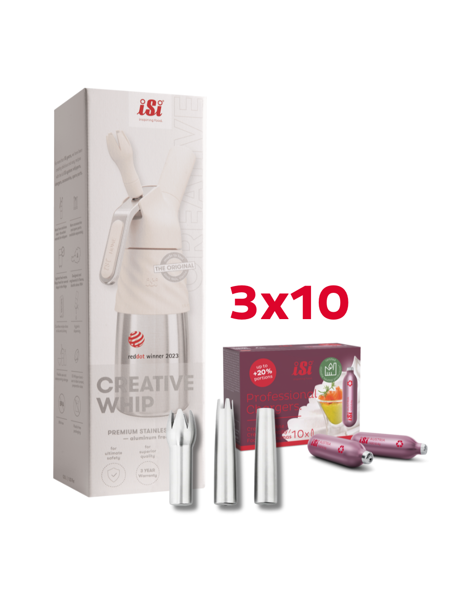 Creative Whip inkl. 30 Professional Chargers und Edelstahltüllen Set